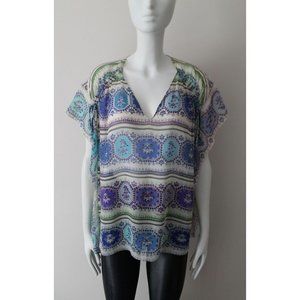 Roberto Cavalli Krafton Octagon Printed Top Size 40 Silk Tassels Multi